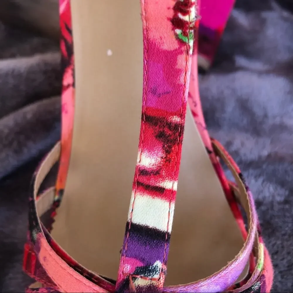 Call It Spring floral wedge sandals; sz 8
